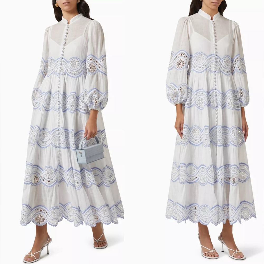 Zimmermann Cira Tiered Trimmed Maxi Dress Small